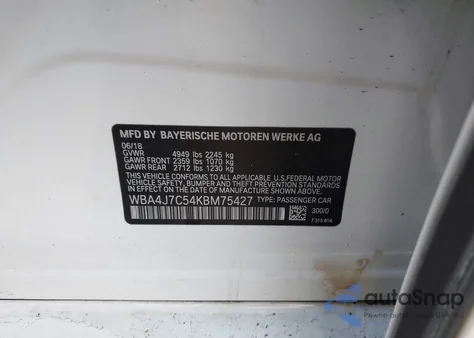 2019 BMW 440I Gran Coupe xDrive z USA, uszkodzony, nr VIN WBA4J7C54KBM75427